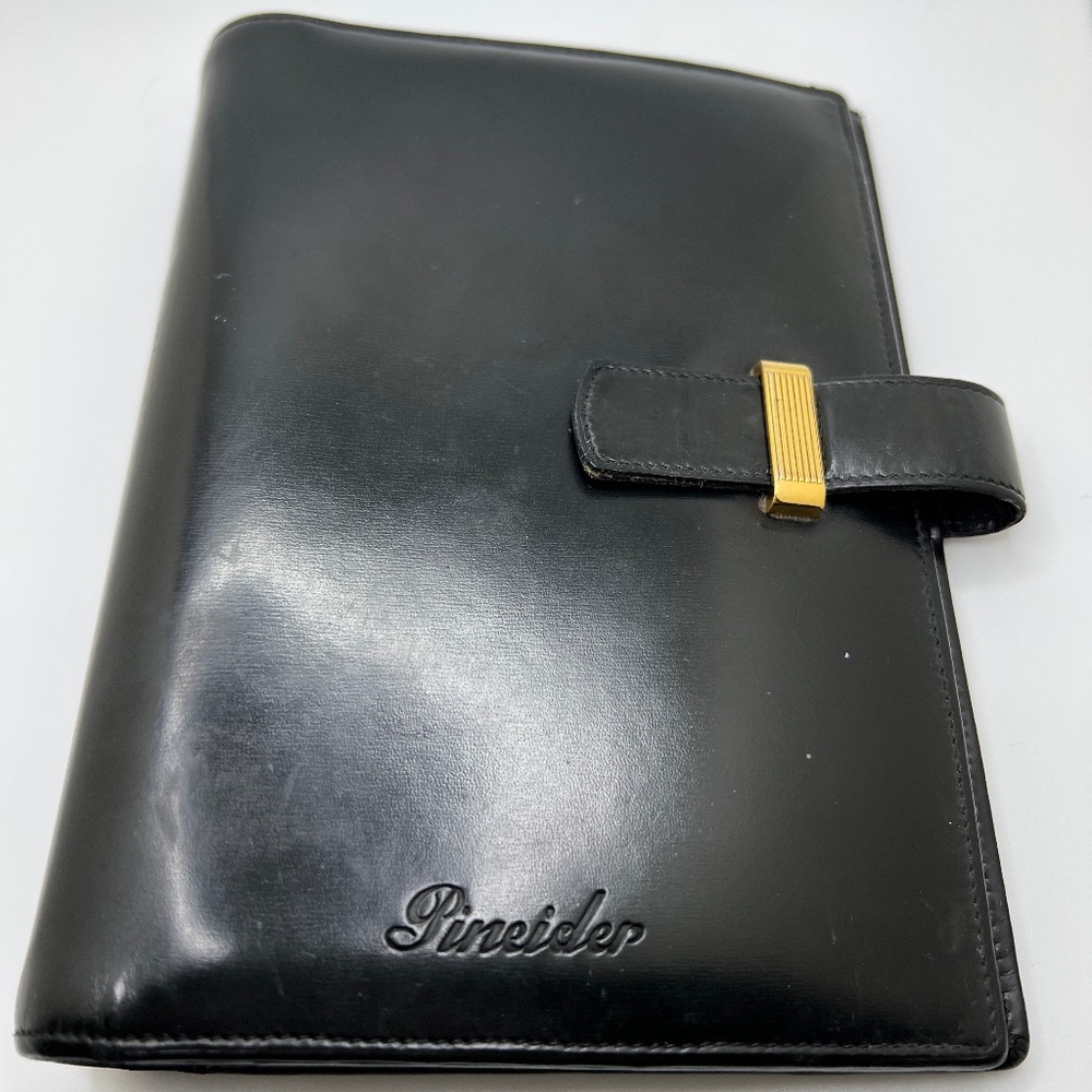 Vintage Authentic Leather Pineider Black Calendar/Agenda with Gold Hardware